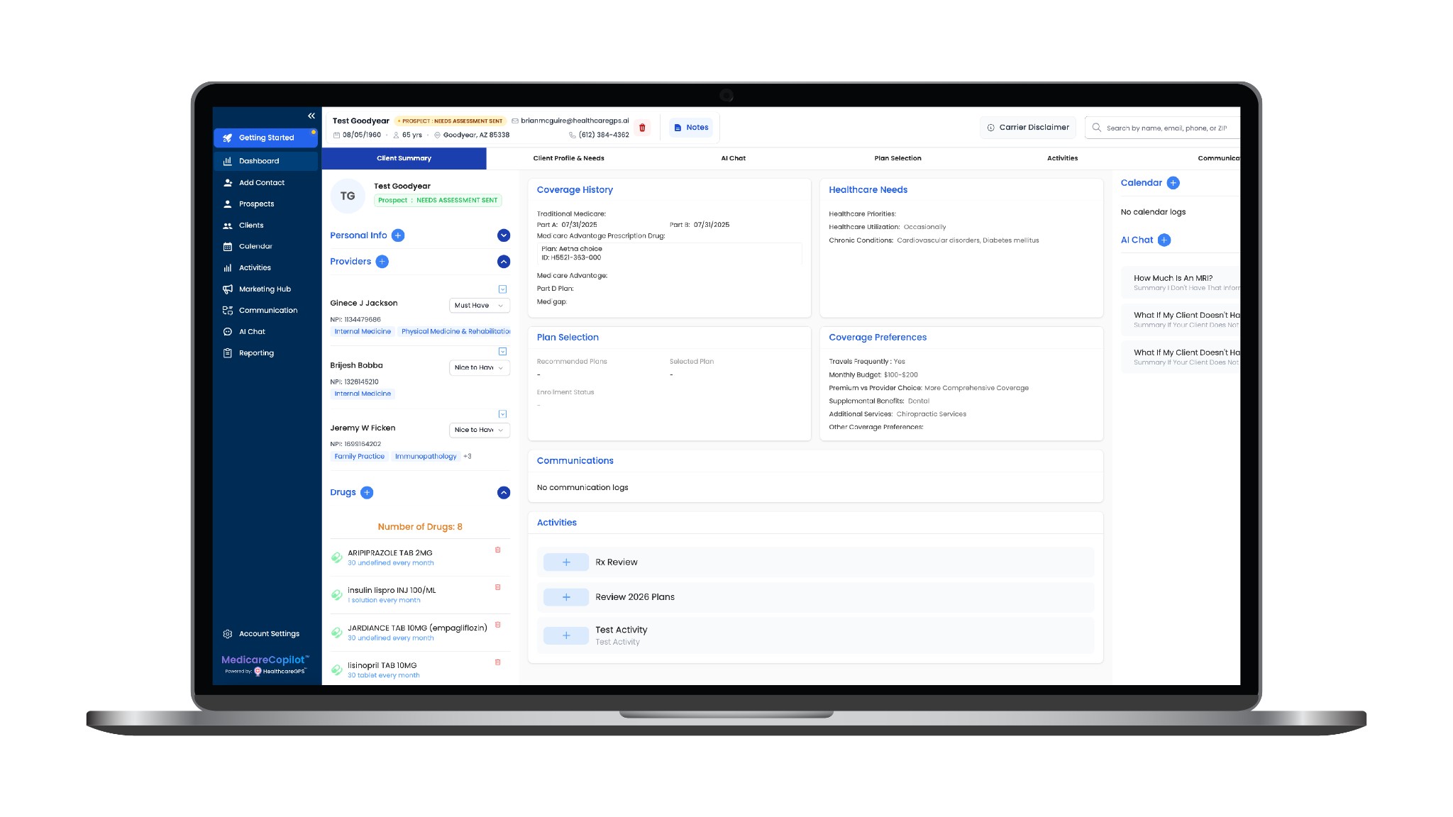 MedicareCopilot client profile and plan comparison